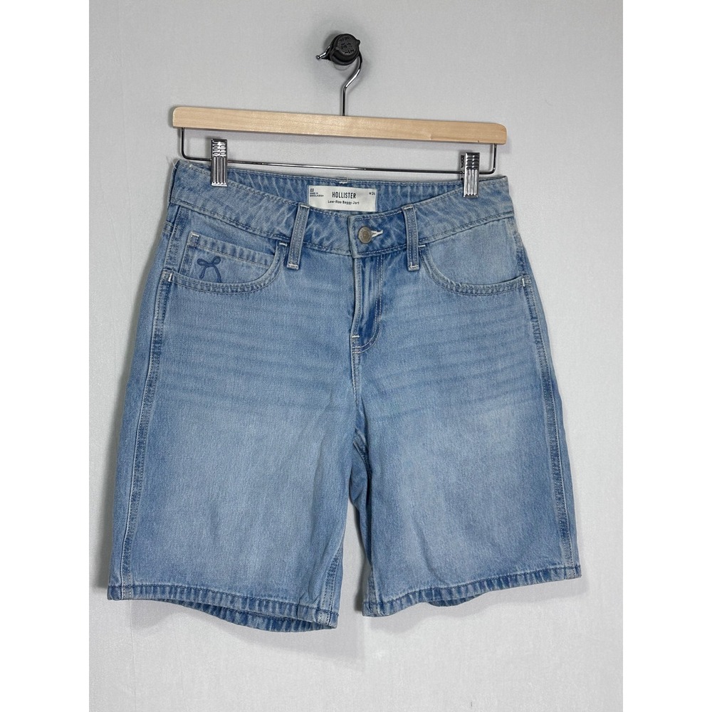Hollister Low-Rise Baggy Jort Light Wash Denim Shorts Embroidered Anchor‎ W24 00